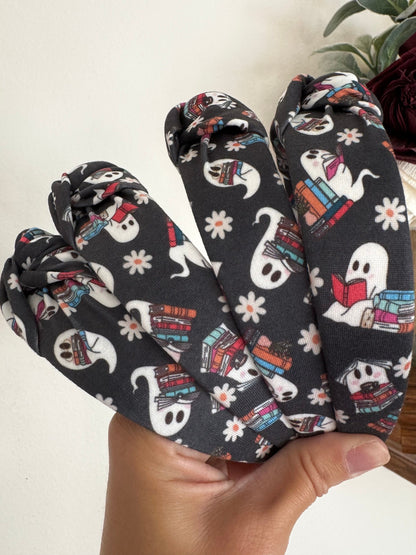 Book Ghosts Top Knot Headband: Halloween Fall Hair Accessory