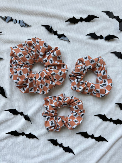 Checkered Bat Scrunchie, Halloween Hair Tie, Handmade
