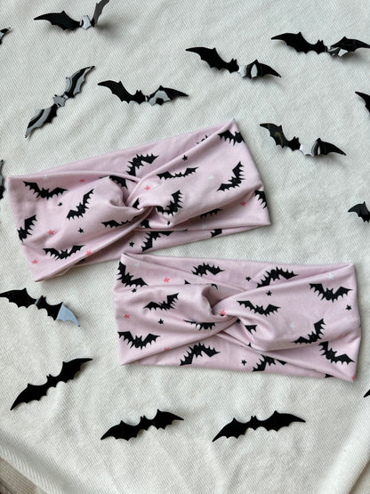 Pink Bats Halloween Headband,  Brynnbands, Turban Headband, Twisted Headband, Fall Hair, Fall headband