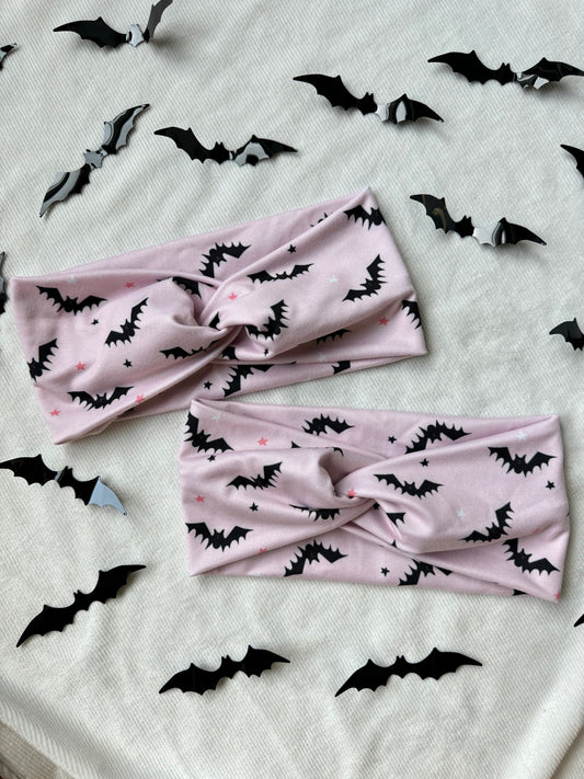Pink Bats Halloween Headband,  Brynnbands, Turban Headband, Twisted Headband, Fall Hair, Fall headband