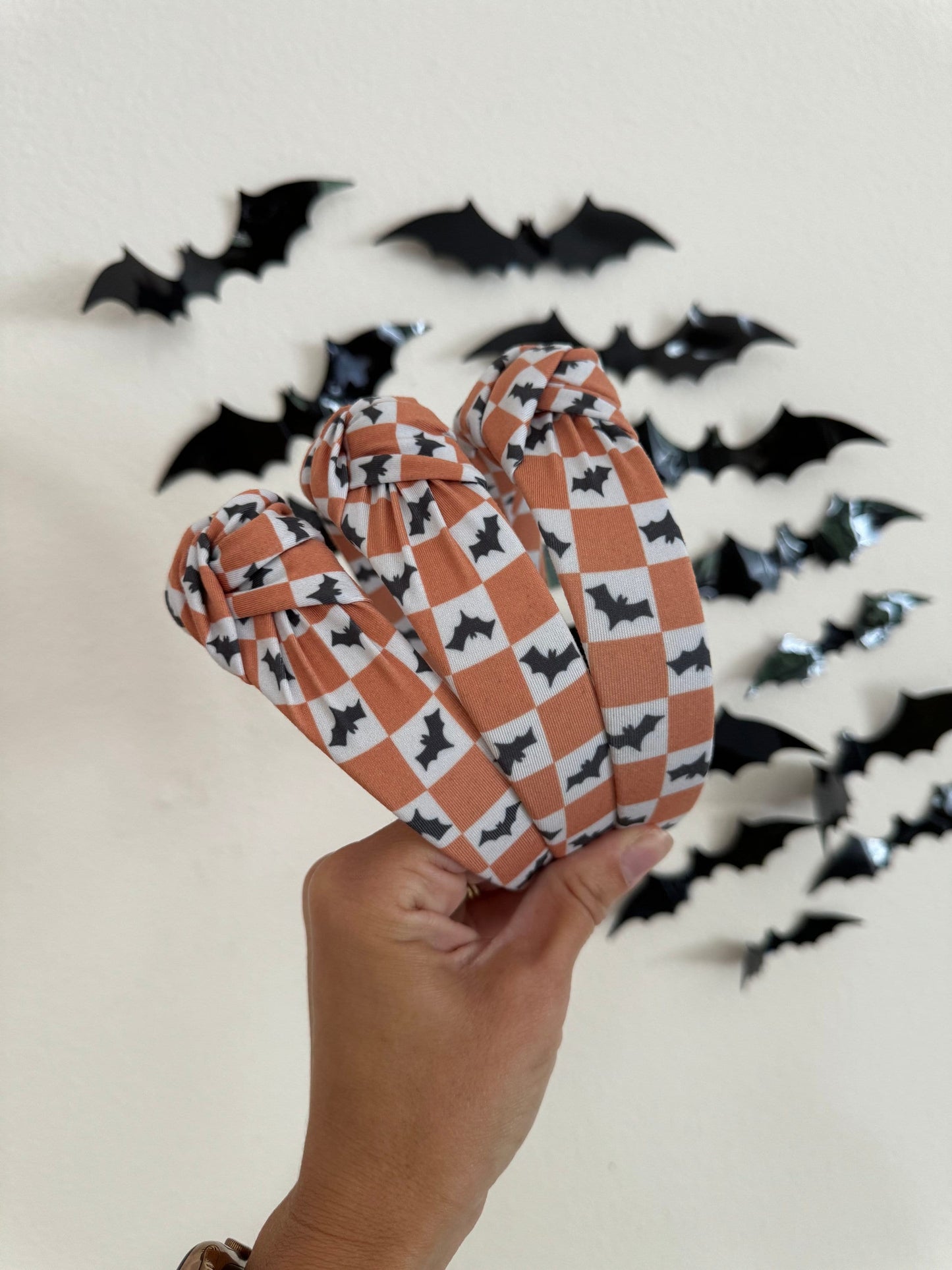 Checkered Bats Headband, Halloween Headband, Brynnbands, Hard Headband, Fall Headband, Top Knot, Top Knot Headband,