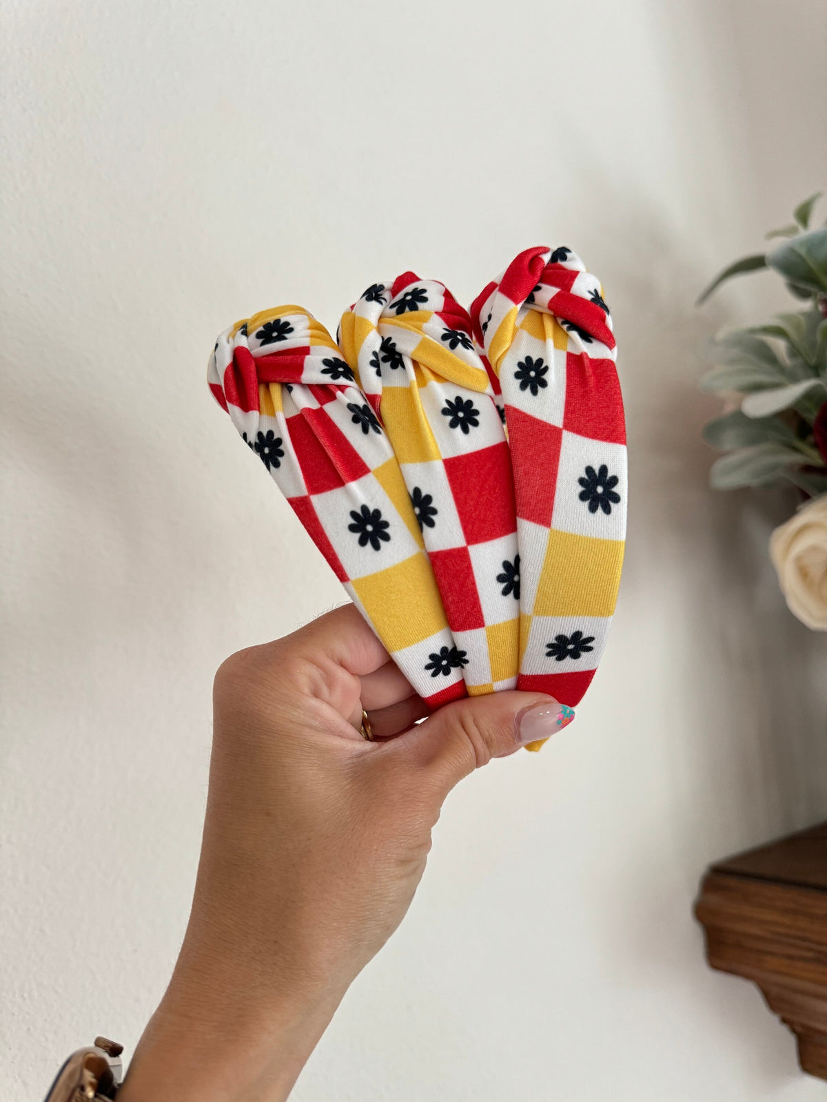 Red & Yellow Checkered Top Knot