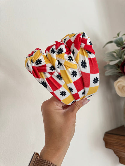 Red & Yellow Checkered Top Knot