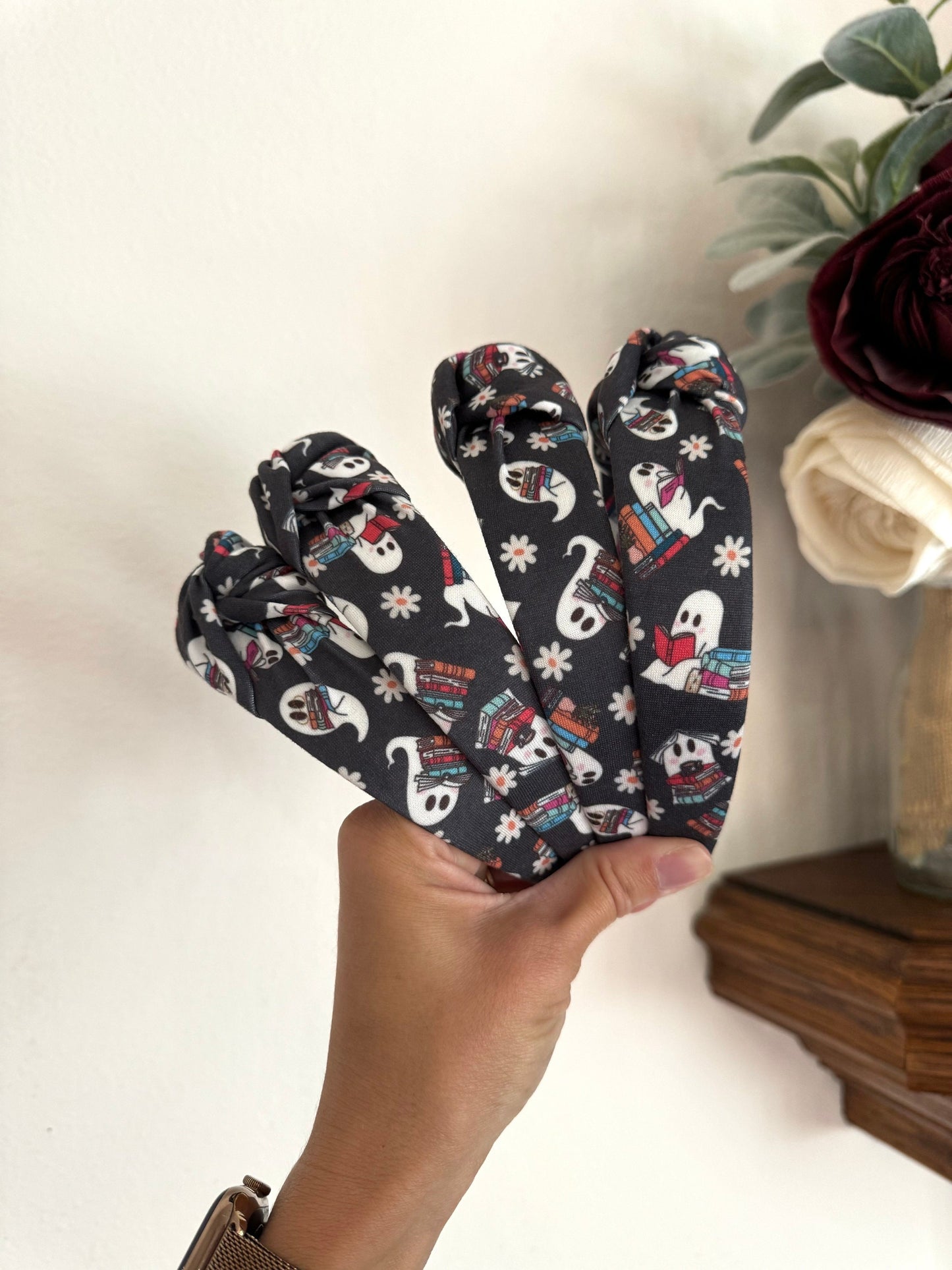 Book Ghosts Top Knot Headband: Halloween Fall Hair Accessory