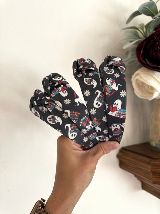 Book Ghosts Top Knot Headband: Halloween Fall Hair Accessory