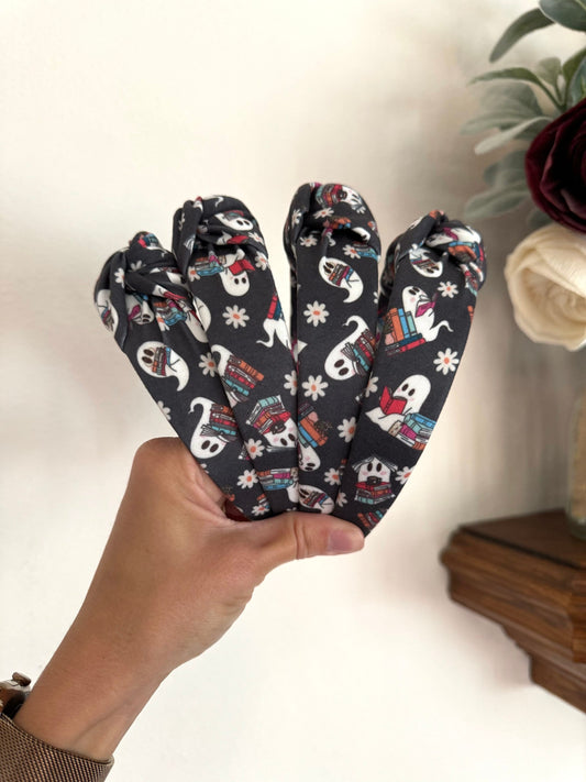 Book Ghosts Top Knot Headband: Halloween Fall Hair Accessory