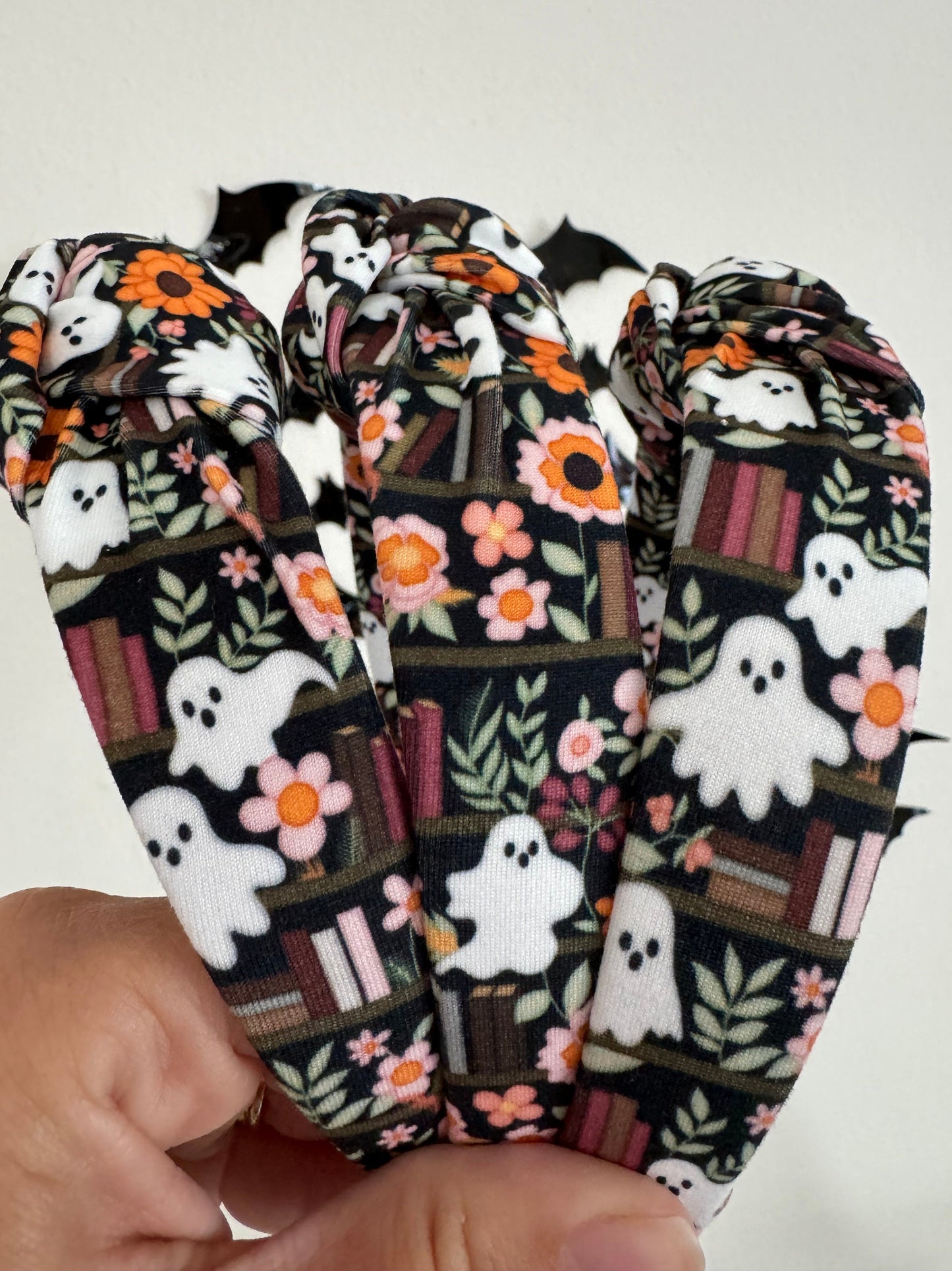 Ghost Library Books Top Knot Headband, Halloween Fall Hair