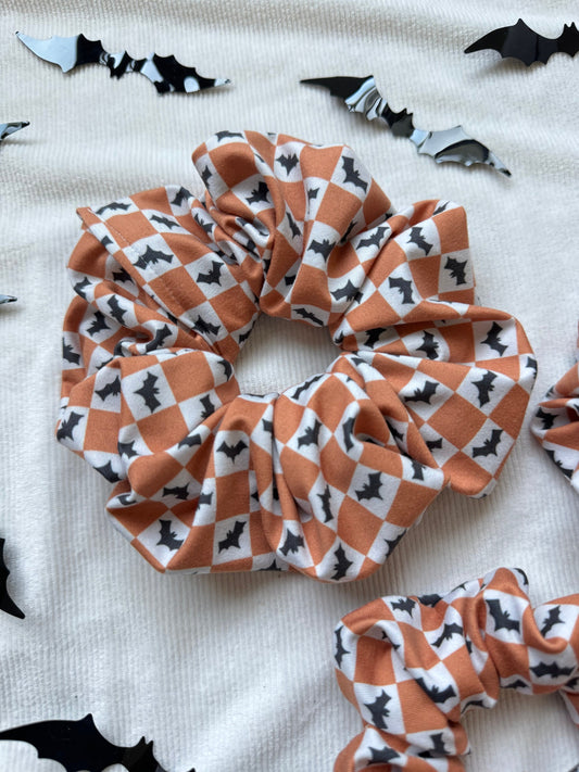 Checkered Bat Scrunchie, Halloween Hair Tie, Handmade