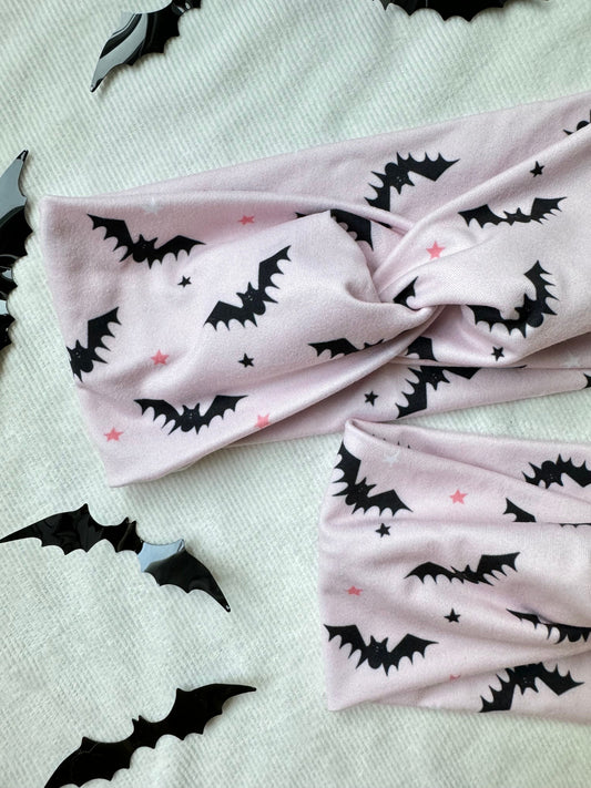 Pink Bats Halloween Headband,  Brynnbands, Turban Headband, Twisted Headband, Fall Hair, Fall headband