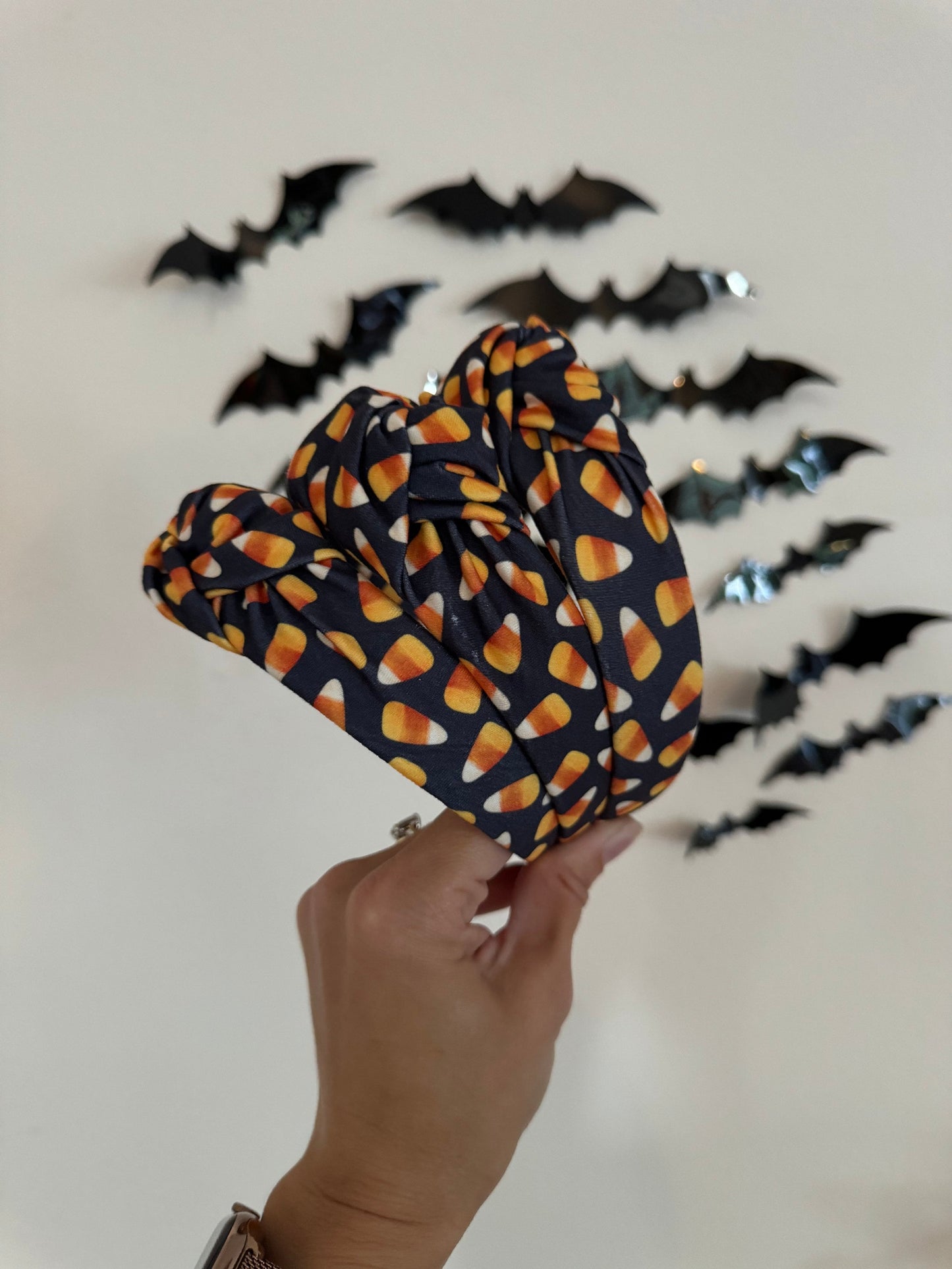 Candy Corn Headband,  Halloween Top Knot Headband, Brynnbands, Hard Headband, Top Knot, Top Knot Headband, Spooky Headband