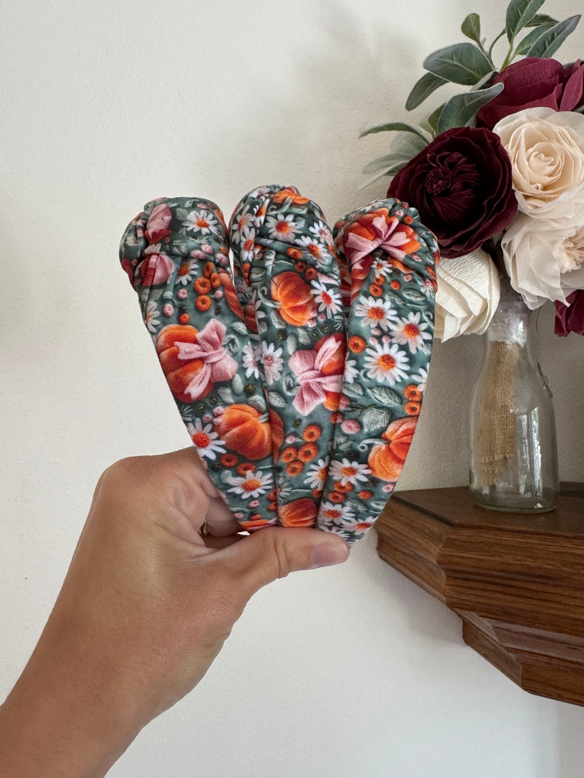 Coquette Pumpkins, Faux Embroidery Top Knot, Halloween Headband, Brynnbands, Hard Headband, Knotted Headband, Fall Hair, Spooky Season