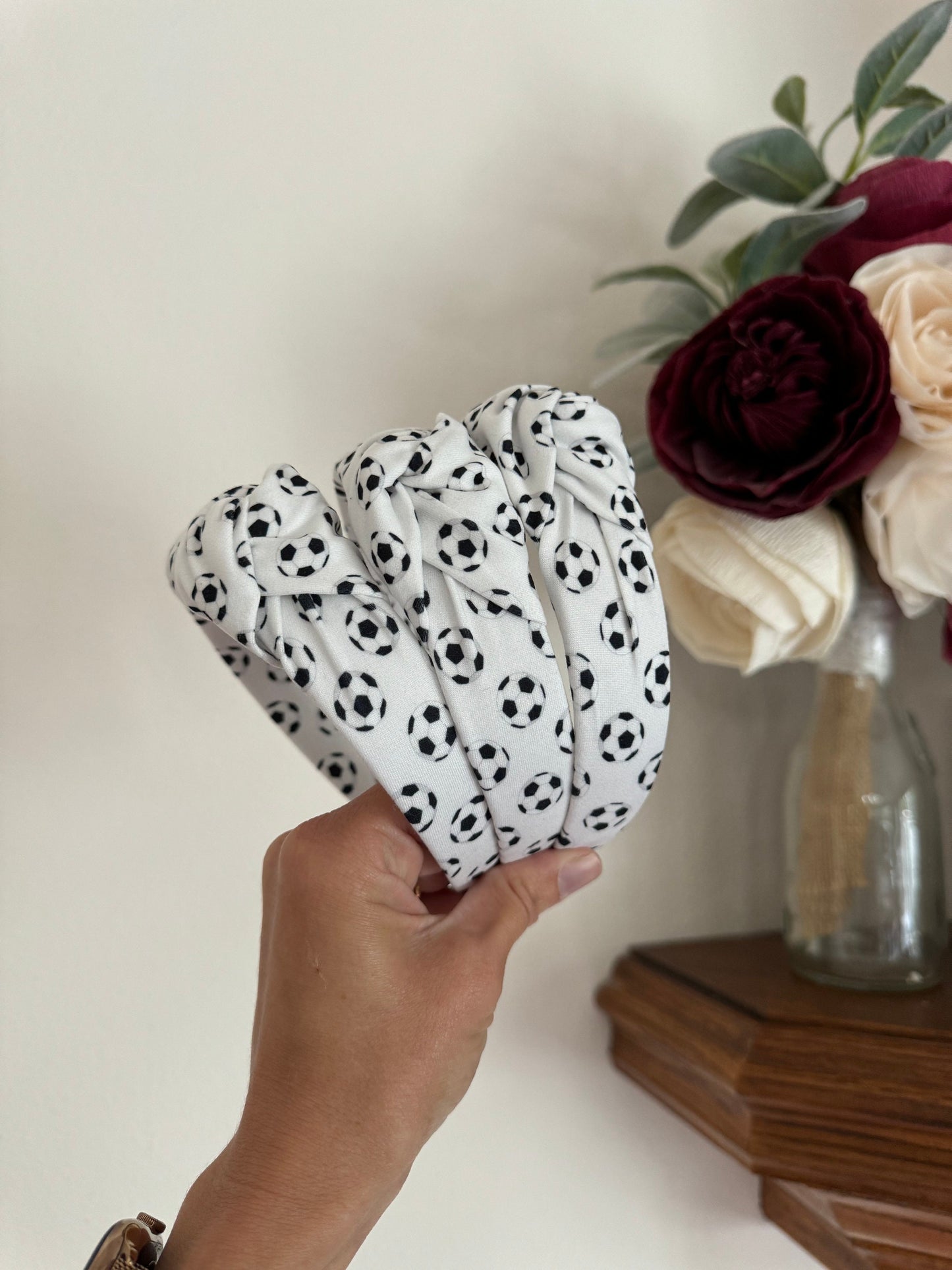 Soccer Print Knotted Headband, Soft Fabric Sports Accessory