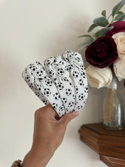 Soccer Print Knotted Headband, Soft Fabric Sports Accessory