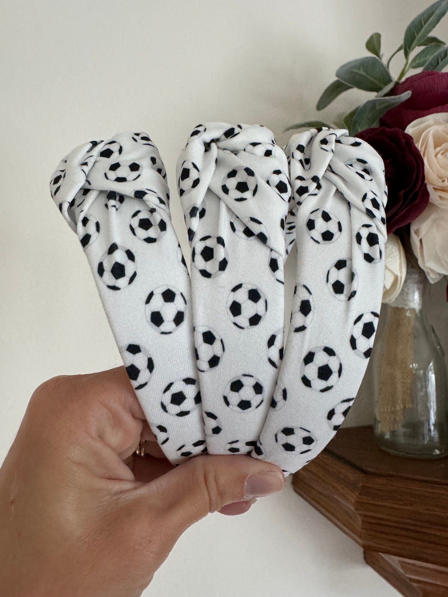 Soccer Print Knotted Headband, Soft Fabric Sports Accessory
