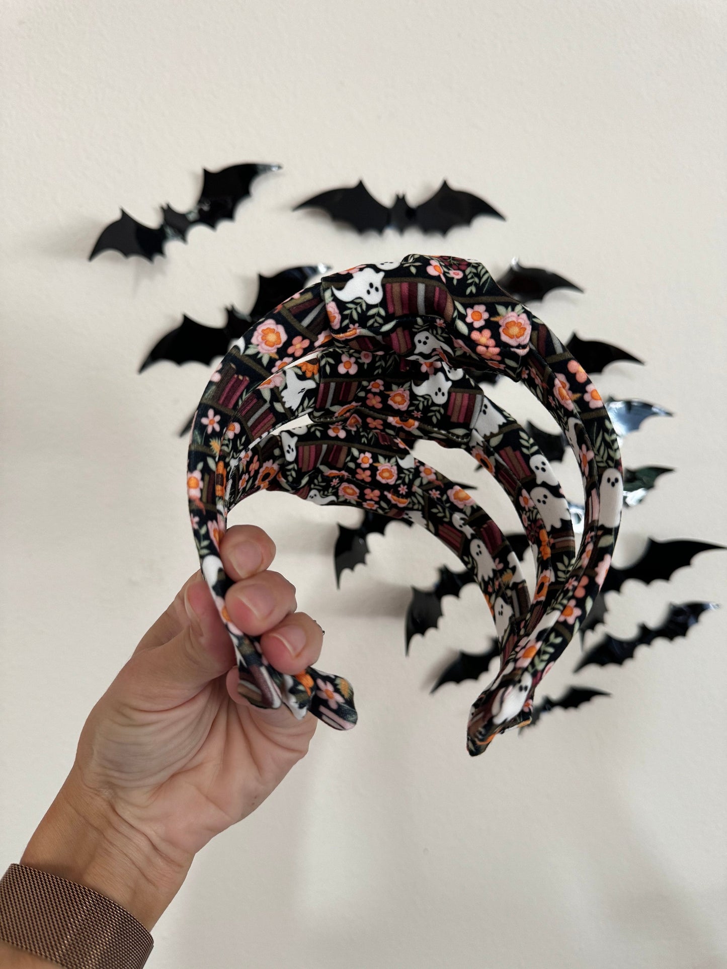 Ghost Library Books Top Knot Headband, Halloween Fall Hair