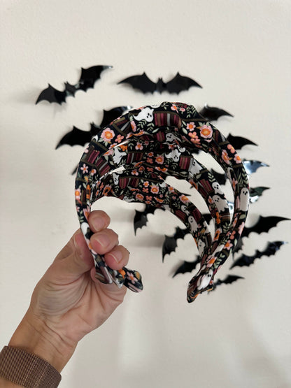 Ghost Library Books Top Knot Headband, Halloween Fall Hair