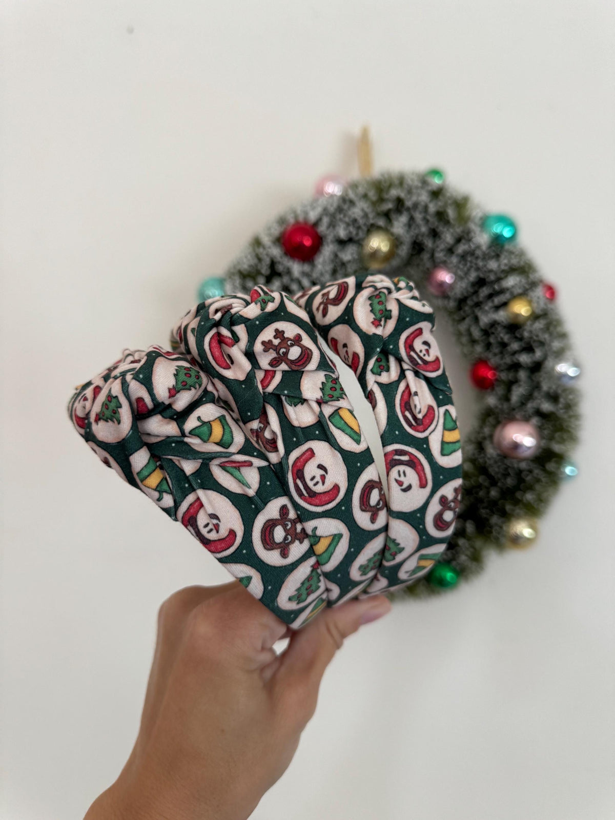 Green Sugar Christmas Cookies Top Knot Headband, holiday headband,  Hard Headband , Christmas  Headband, Bendable Headband, Brynnbands