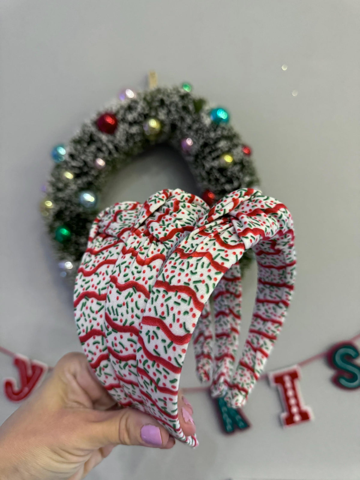 Sprinkle Christmas Tree Cakes Top Knot Headband, holiday headband, Hard Headband Christmas  Headband, Bendable Headband, Brynnbands