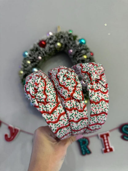 Sprinkle Christmas Tree Cakes Top Knot Headband, holiday headband, Hard Headband Christmas  Headband, Bendable Headband, Brynnbands