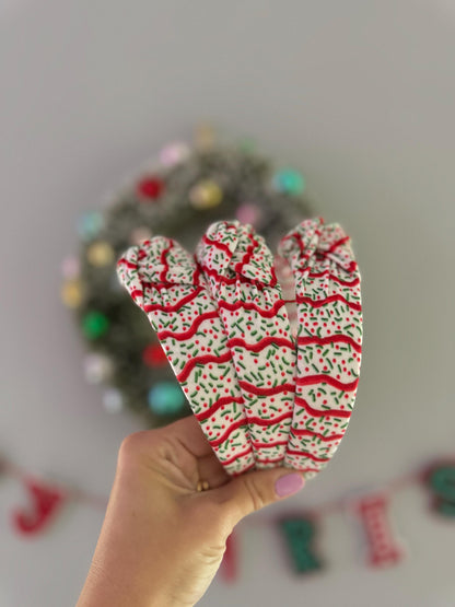 Sprinkle Christmas Tree Cakes Top Knot Headband, holiday headband, Hard Headband Christmas  Headband, Bendable Headband, Brynnbands