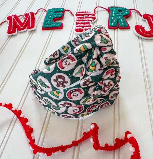Green Sugar Christmas Cookies Top Knot Headband, holiday headband,  Hard Headband , Christmas  Headband, Bendable Headband, Brynnbands