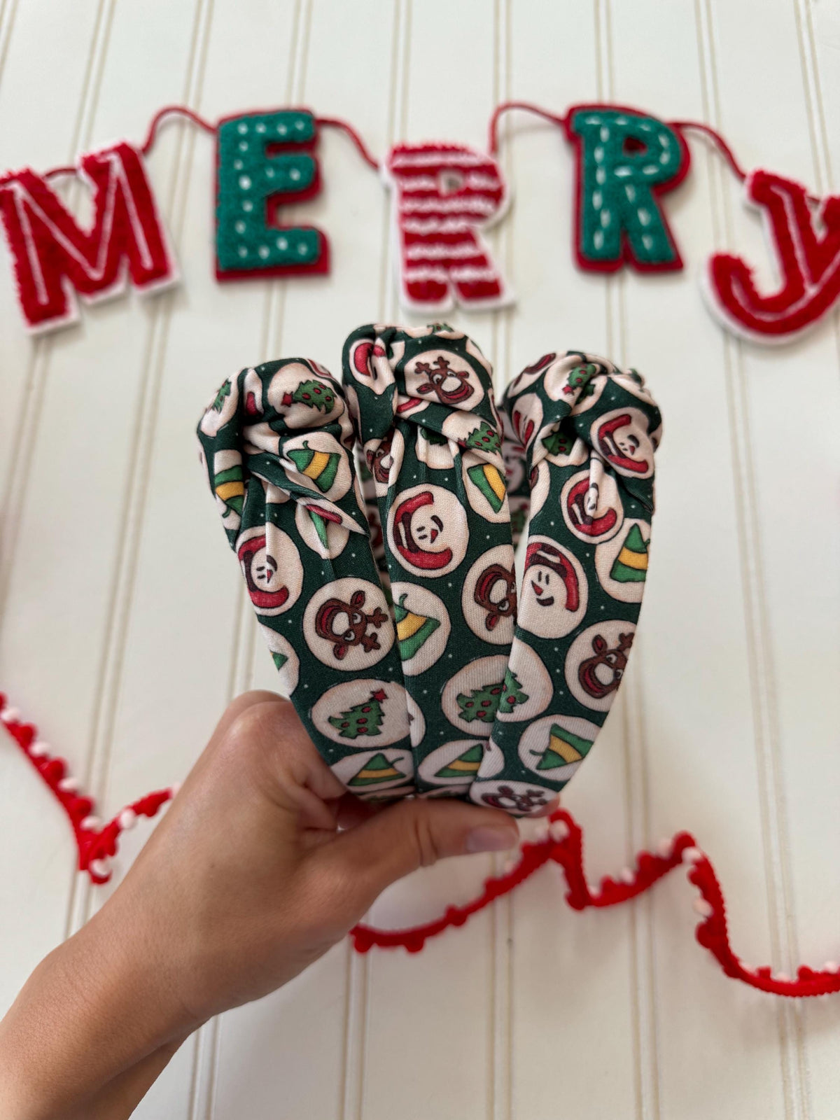 Green Sugar Christmas Cookies Top Knot Headband, holiday headband,  Hard Headband , Christmas  Headband, Bendable Headband, Brynnbands
