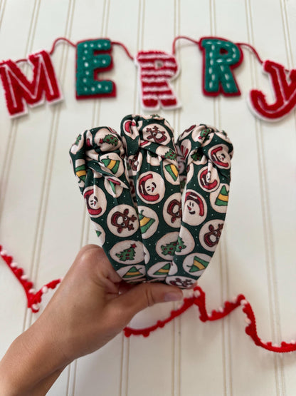 Green Sugar Christmas Cookies Top Knot Headband, holiday headband,  Hard Headband , Christmas  Headband, Bendable Headband, Brynnbands