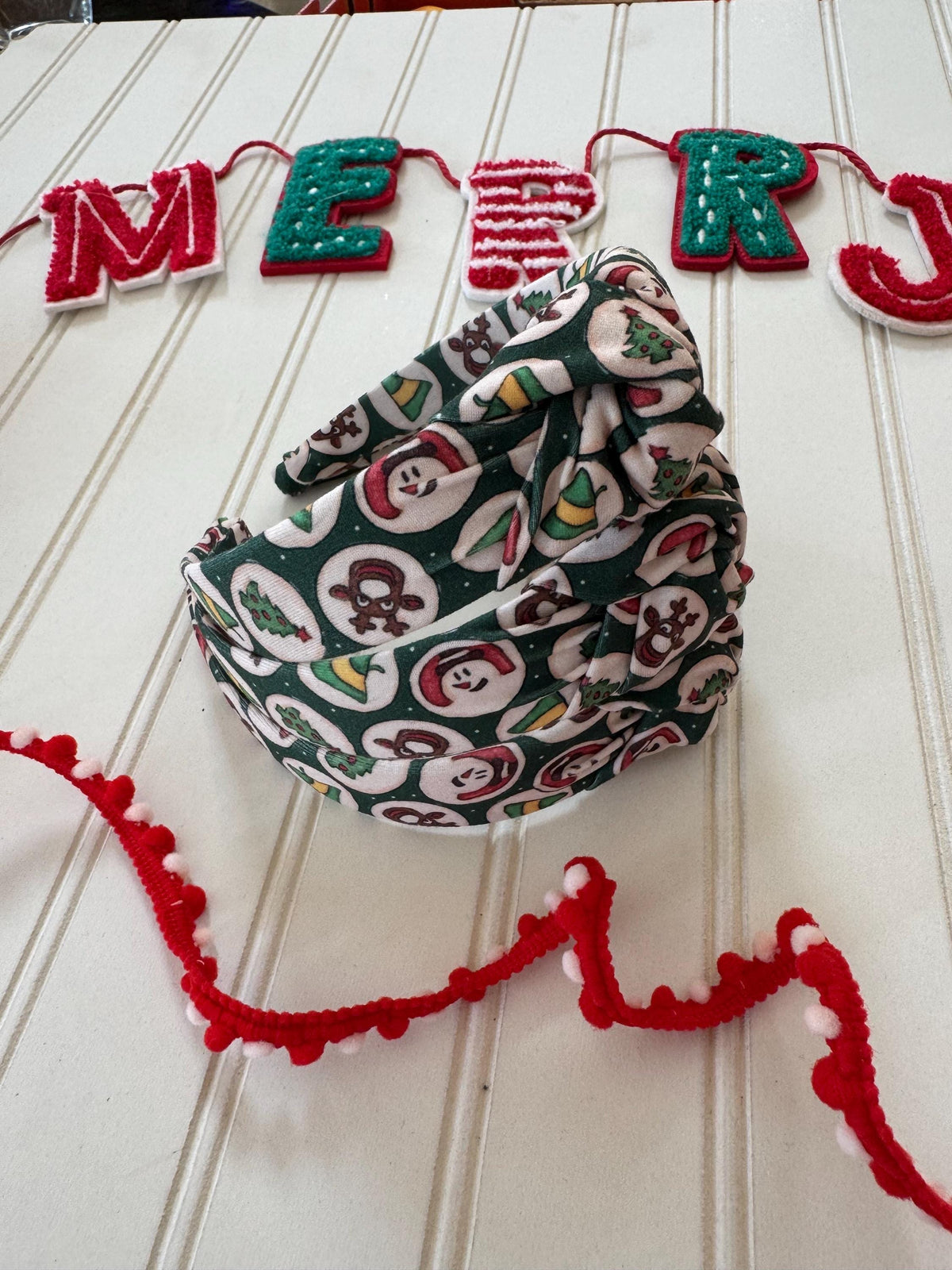 Green Sugar Christmas Cookies Top Knot Headband, holiday headband,  Hard Headband , Christmas  Headband, Bendable Headband, Brynnbands