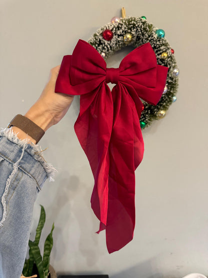 Red Satin Hair Bow Barrette, Coquette Large Bow