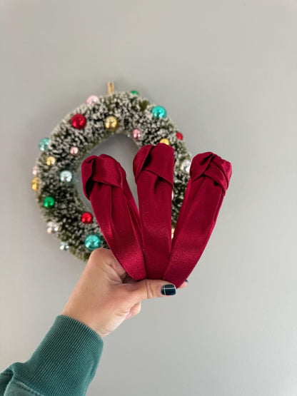 Red Satin Top Knot Headband, holiday plaid headband,  Hard Headband , Christmas  Headband, Bendable Headband, Brynnbands