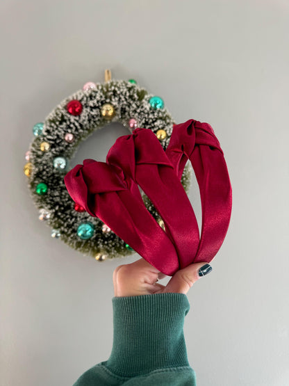 Red Satin Top Knot Headband, holiday plaid headband,  Hard Headband , Christmas  Headband, Bendable Headband, Brynnbands