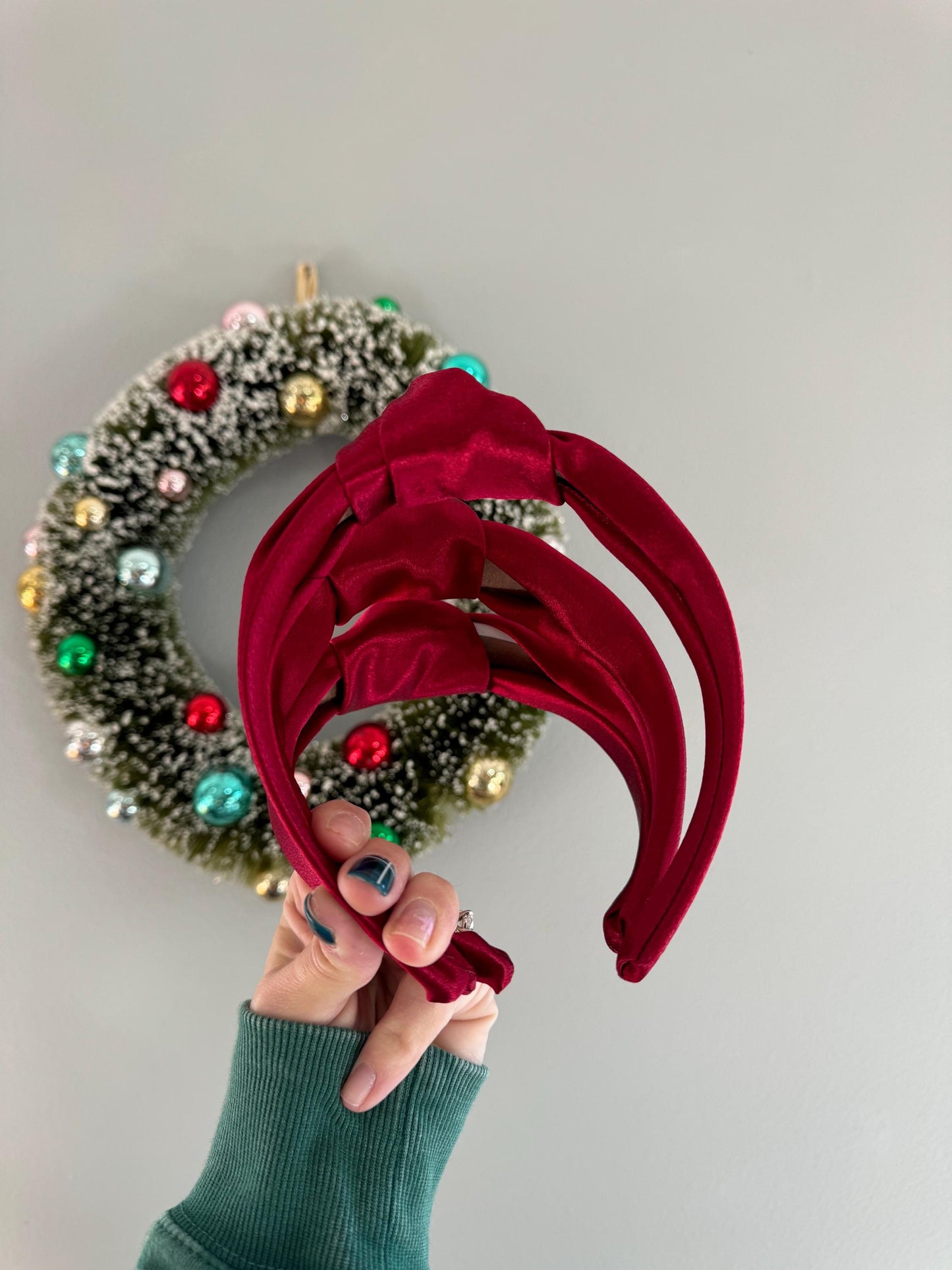 Red Satin Top Knot Headband, holiday plaid headband,  Hard Headband , Christmas  Headband, Bendable Headband, Brynnbands