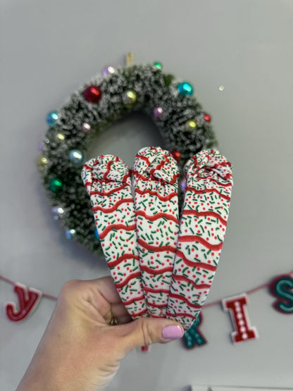 Sprinkle Christmas Tree Cakes Top Knot Headband, holiday headband, Hard Headband Christmas  Headband, Bendable Headband, Brynnbands