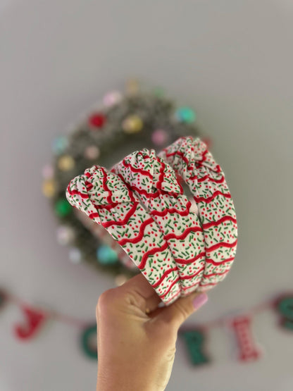 Sprinkle Christmas Tree Cakes Top Knot Headband, holiday headband, Hard Headband Christmas  Headband, Bendable Headband, Brynnbands