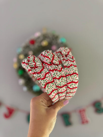 Sprinkle Christmas Tree Cakes Top Knot Headband, holiday headband, Hard Headband Christmas  Headband, Bendable Headband, Brynnbands