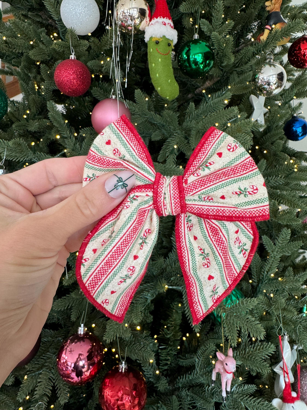 Peppermint Stripe Christmas Bow, Alligator Clip