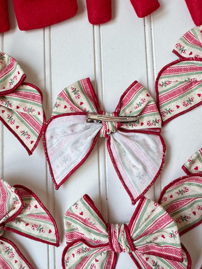 Peppermint Stripe Christmas Bow, Alligator Clip