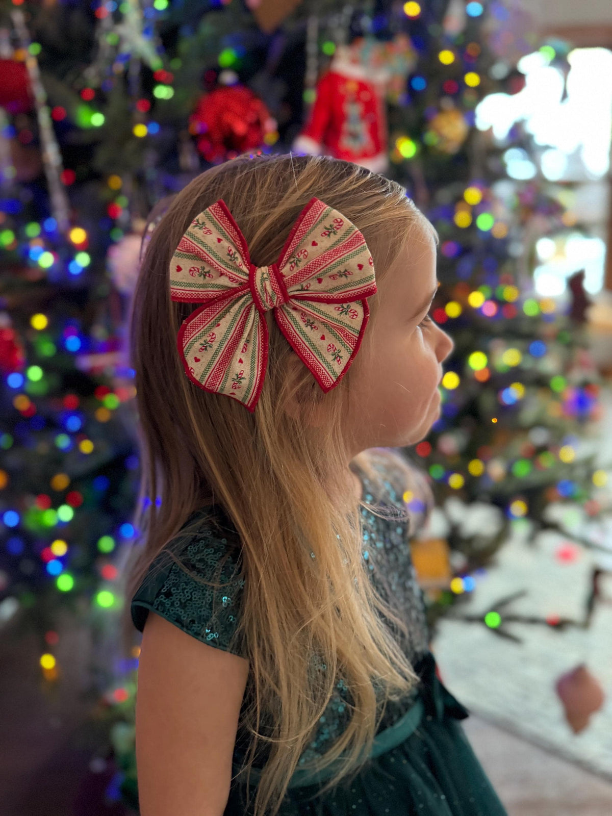 Peppermint Stripe Christmas Bow, Alligator Clip