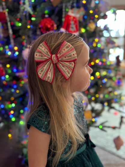 Peppermint Stripe Christmas Bow, Alligator Clip