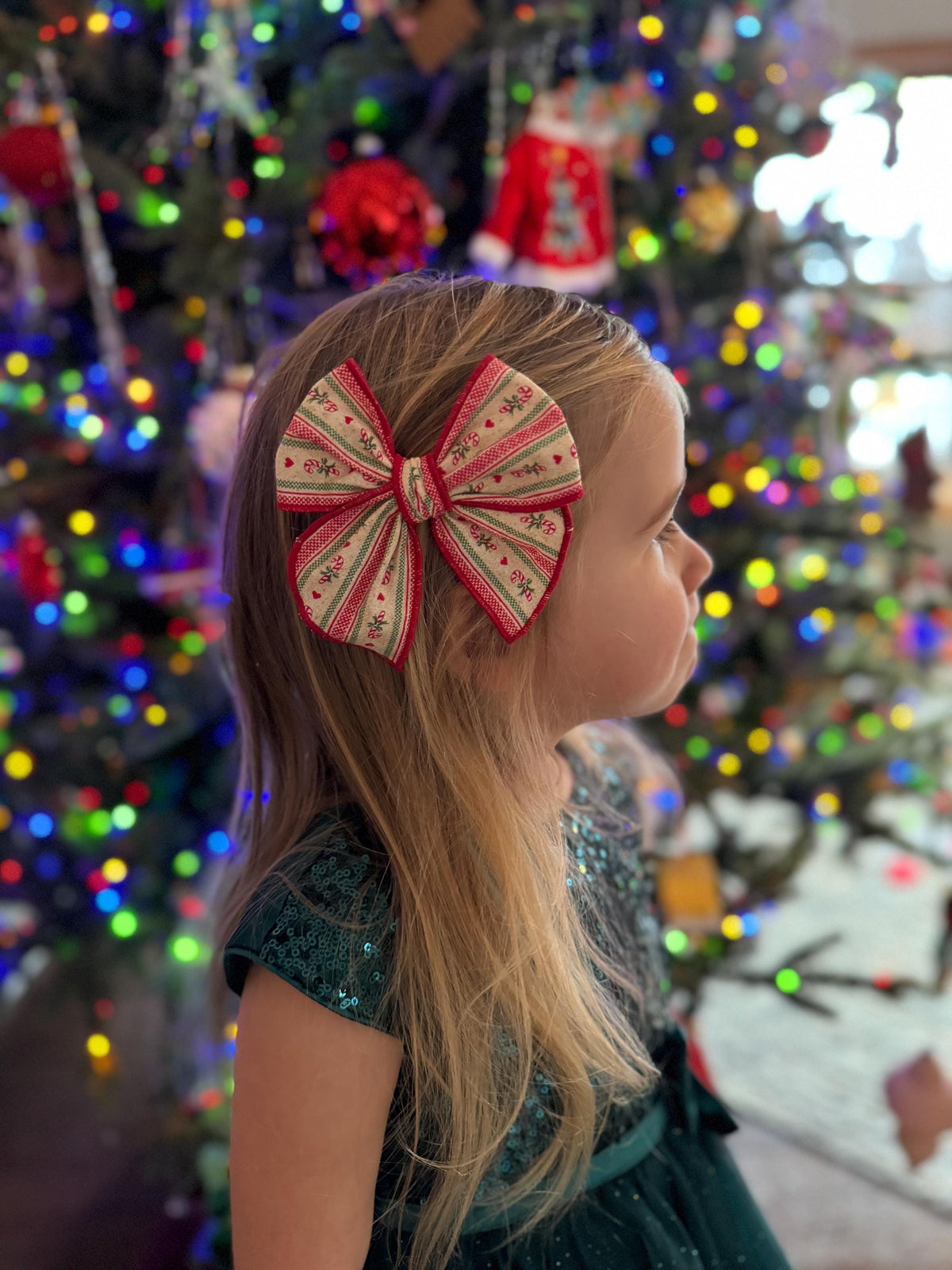 Peppermint Stripe Christmas Bow, Alligator Clip