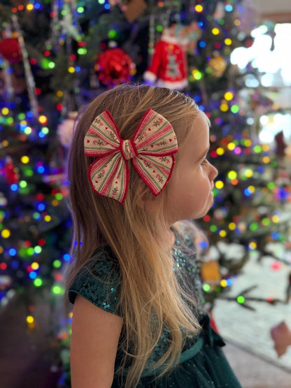 Peppermint Stripe Christmas Bow, Alligator Clip