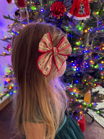 Peppermint Stripe Christmas Bow, Alligator Clip