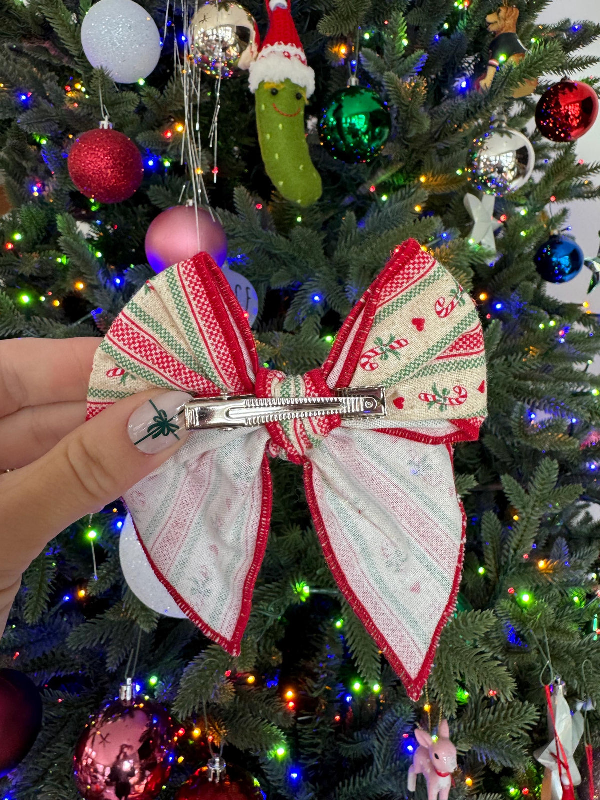 Peppermint Stripe Christmas Bow, Alligator Clip