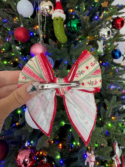 Peppermint Stripe Christmas Bow, Alligator Clip