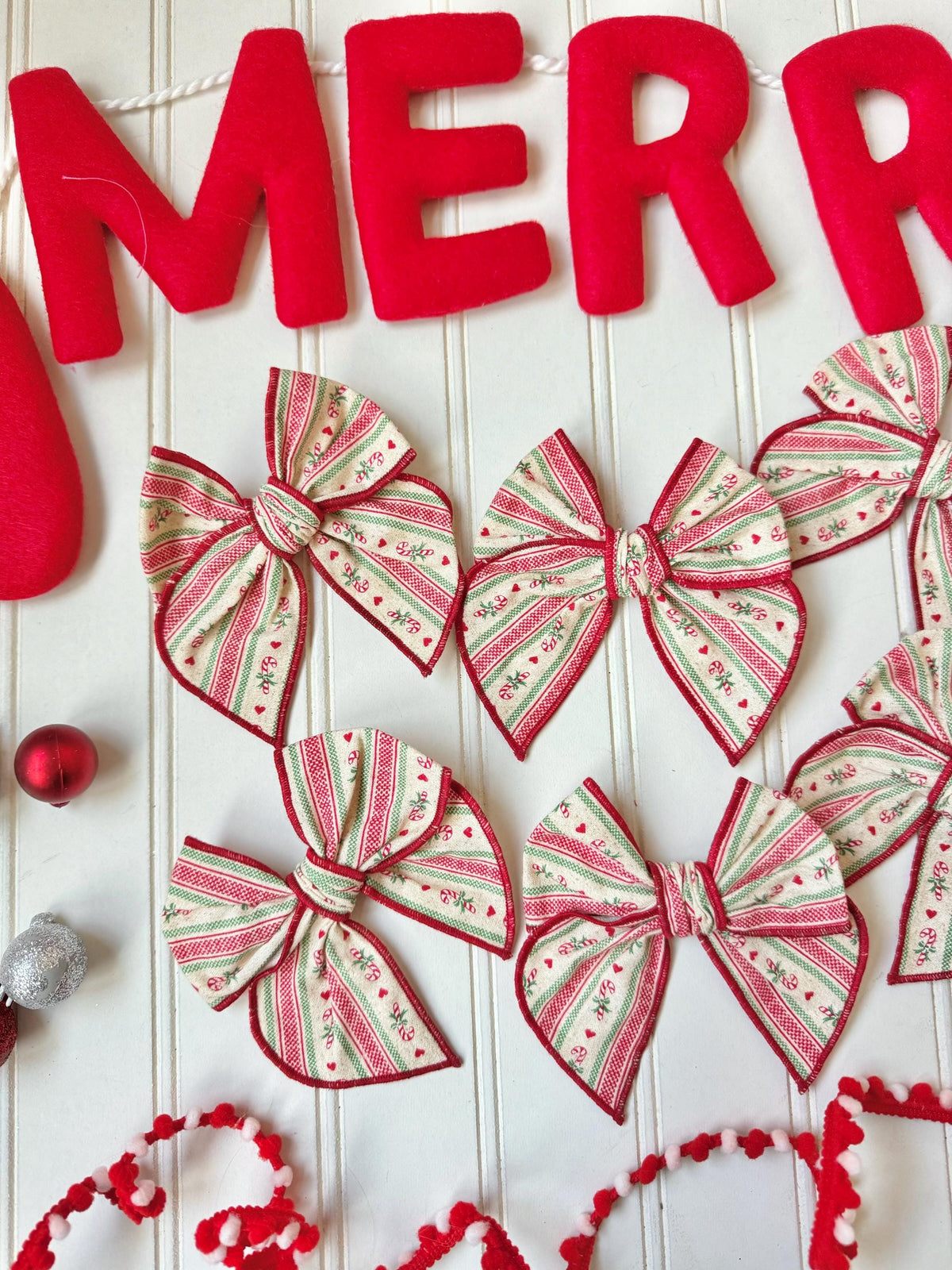 Peppermint Stripe Christmas Bow, Alligator Clip