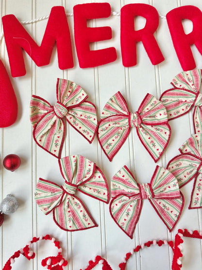 Peppermint Stripe Christmas Bow, Alligator Clip