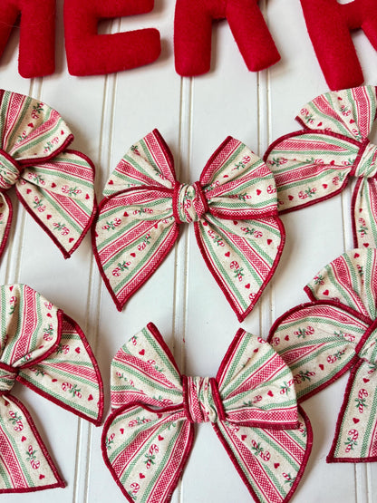 Peppermint Stripe Christmas Bow, Alligator Clip