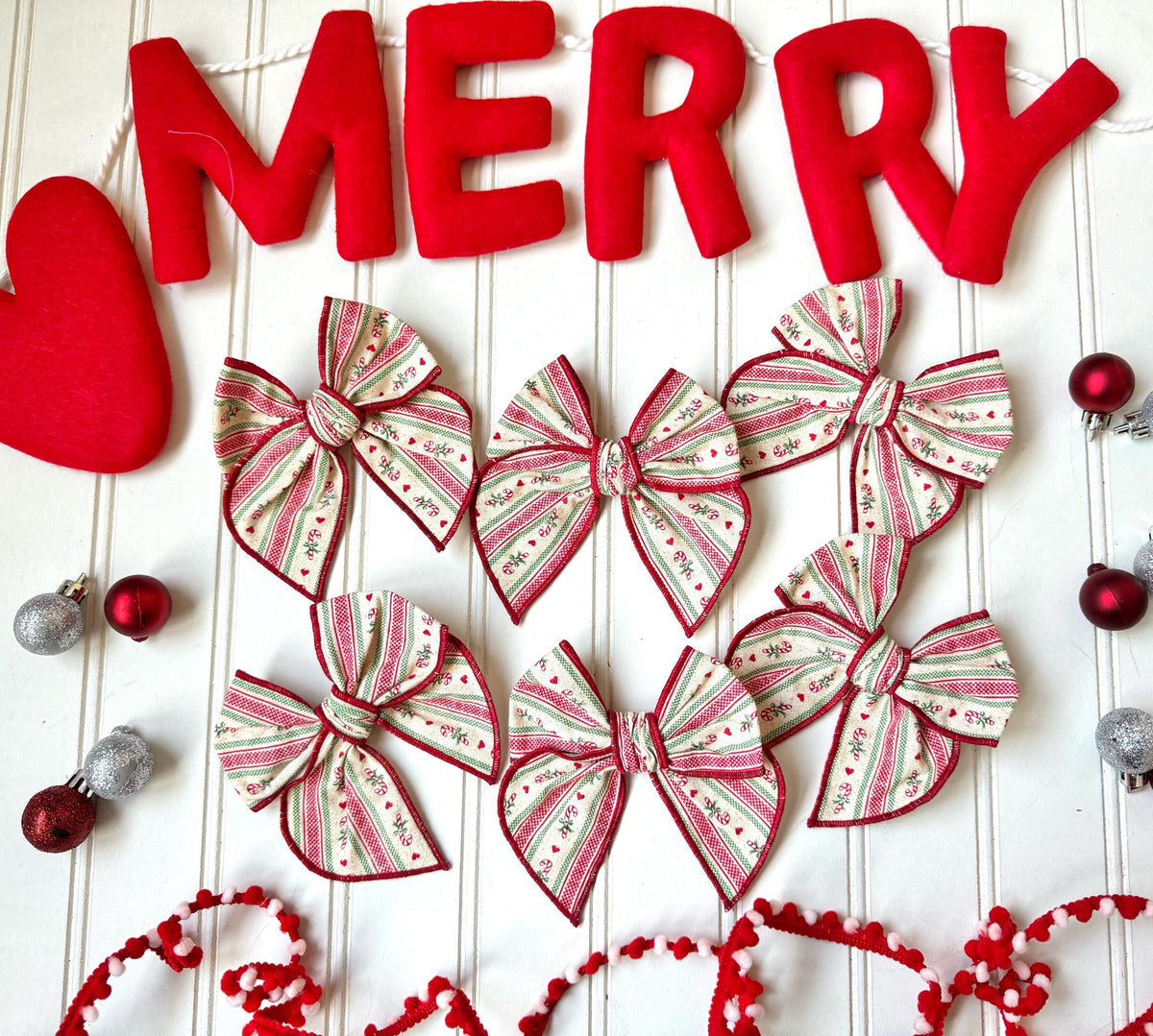 Peppermint Stripe Christmas Bow, Alligator Clip