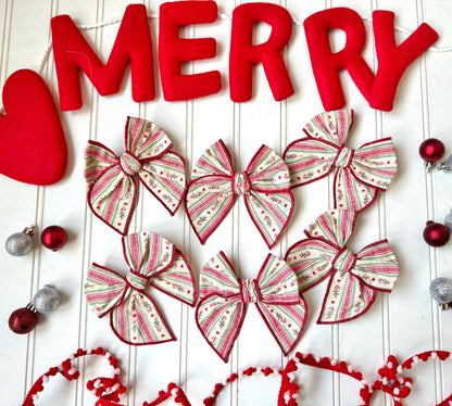 Peppermint Stripe Christmas Bow, Alligator Clip