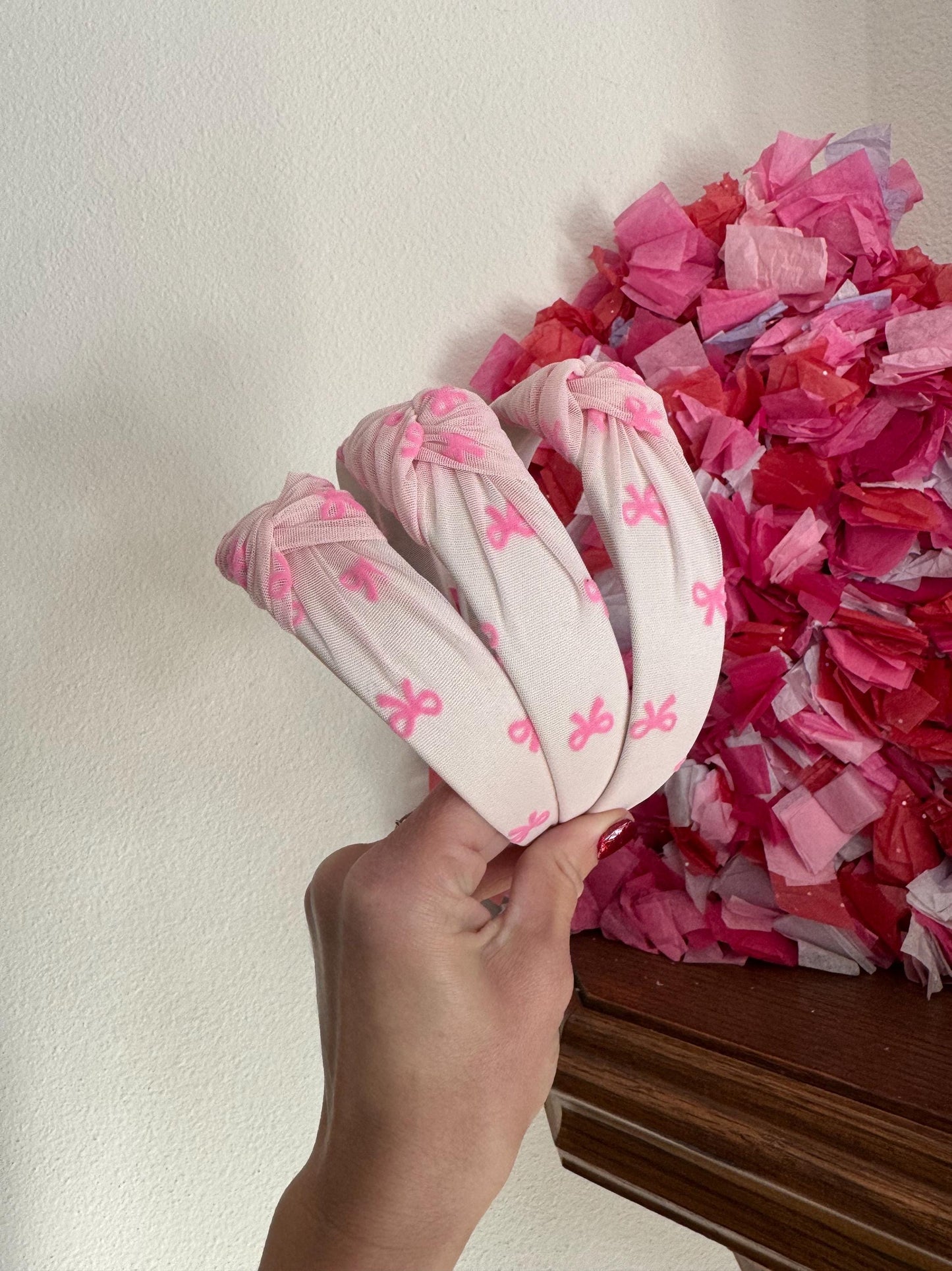 Pink Bow Top Knot Headband, Handmade Adjustable Fit